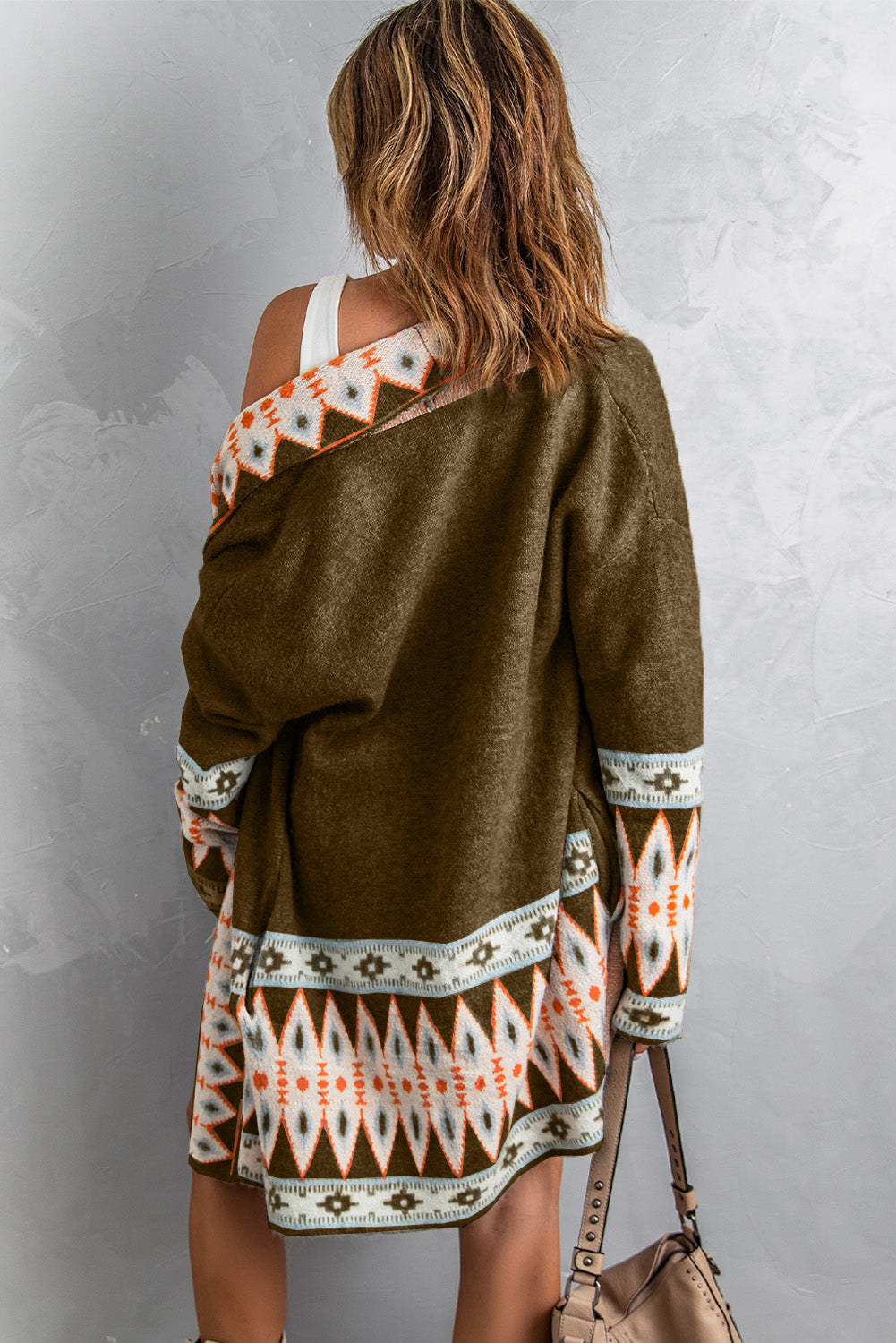 Western Aztec Open Front Sweater Cardigan