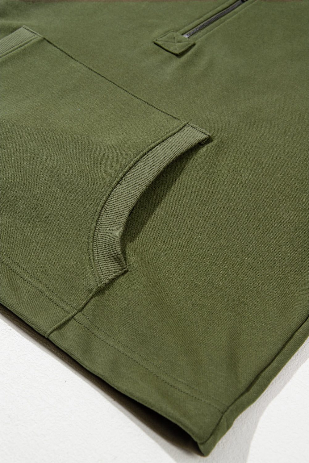 Smoke Green Solid Kangaroo Pocket Half Zipper Oversized Hoodie