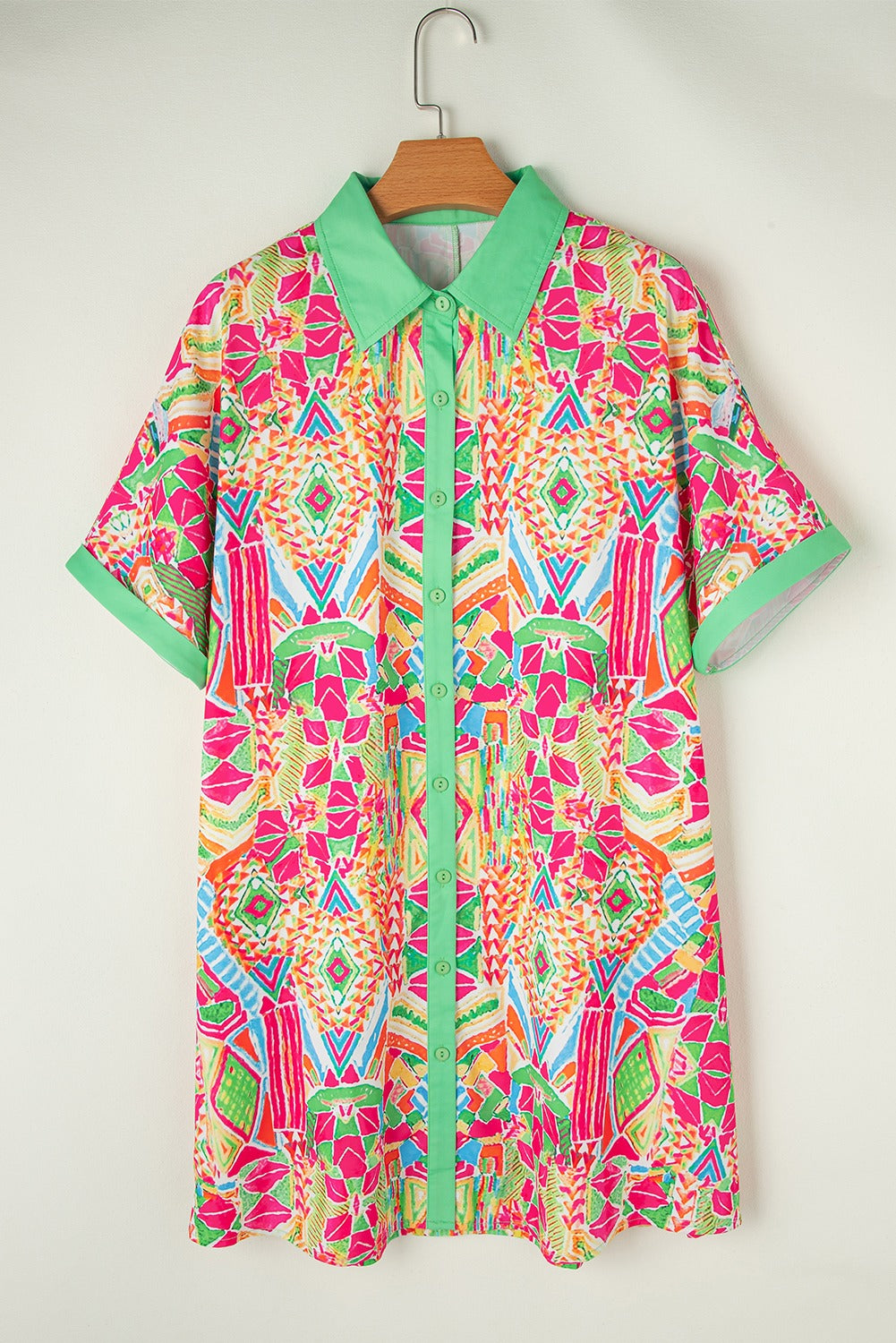 (Pre order/7.7SHIP)Geometric Contrast Short Sleeve Shirt Dress
