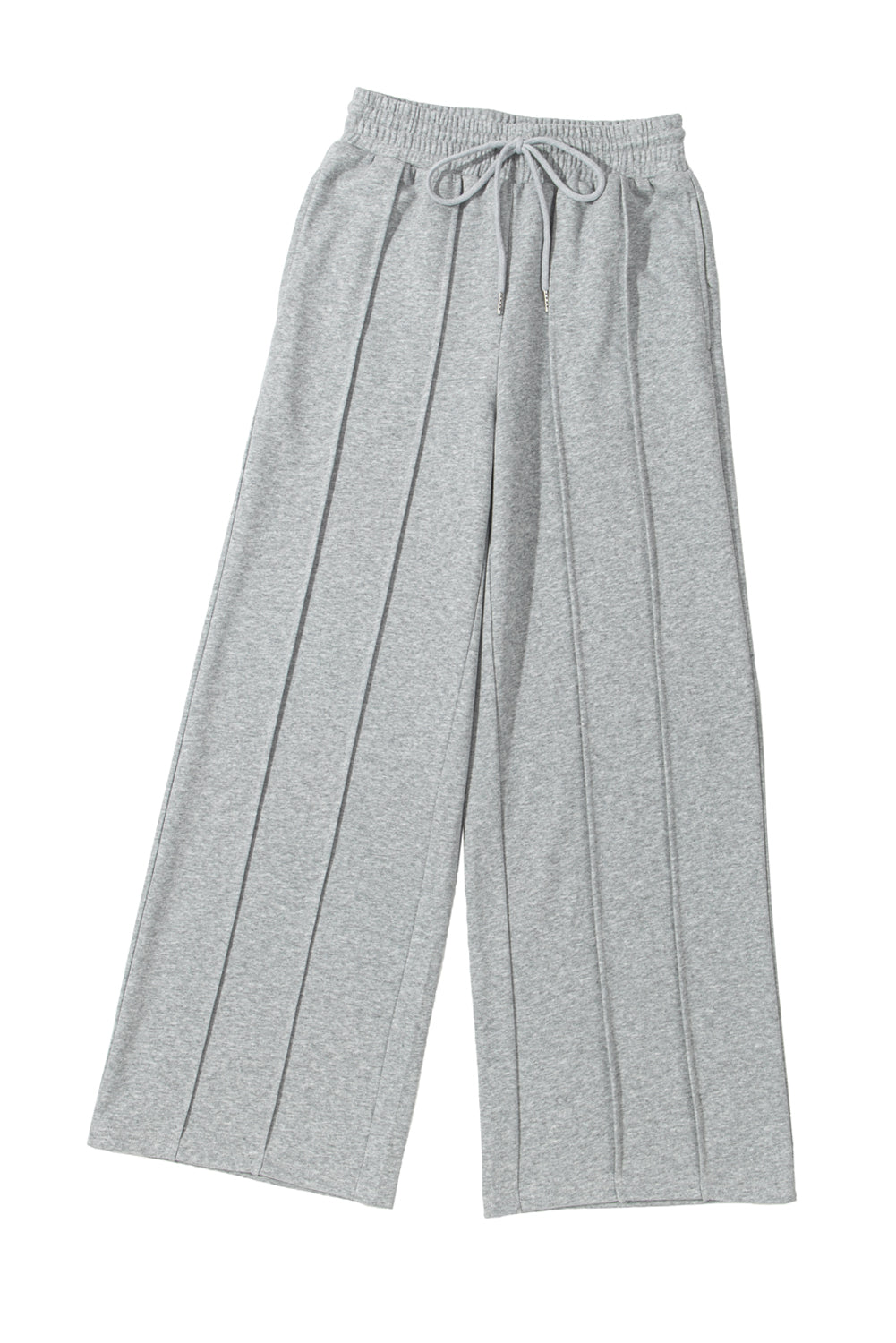 Gray Seamed Drawstring High Waist Wide Leg Sweatpants