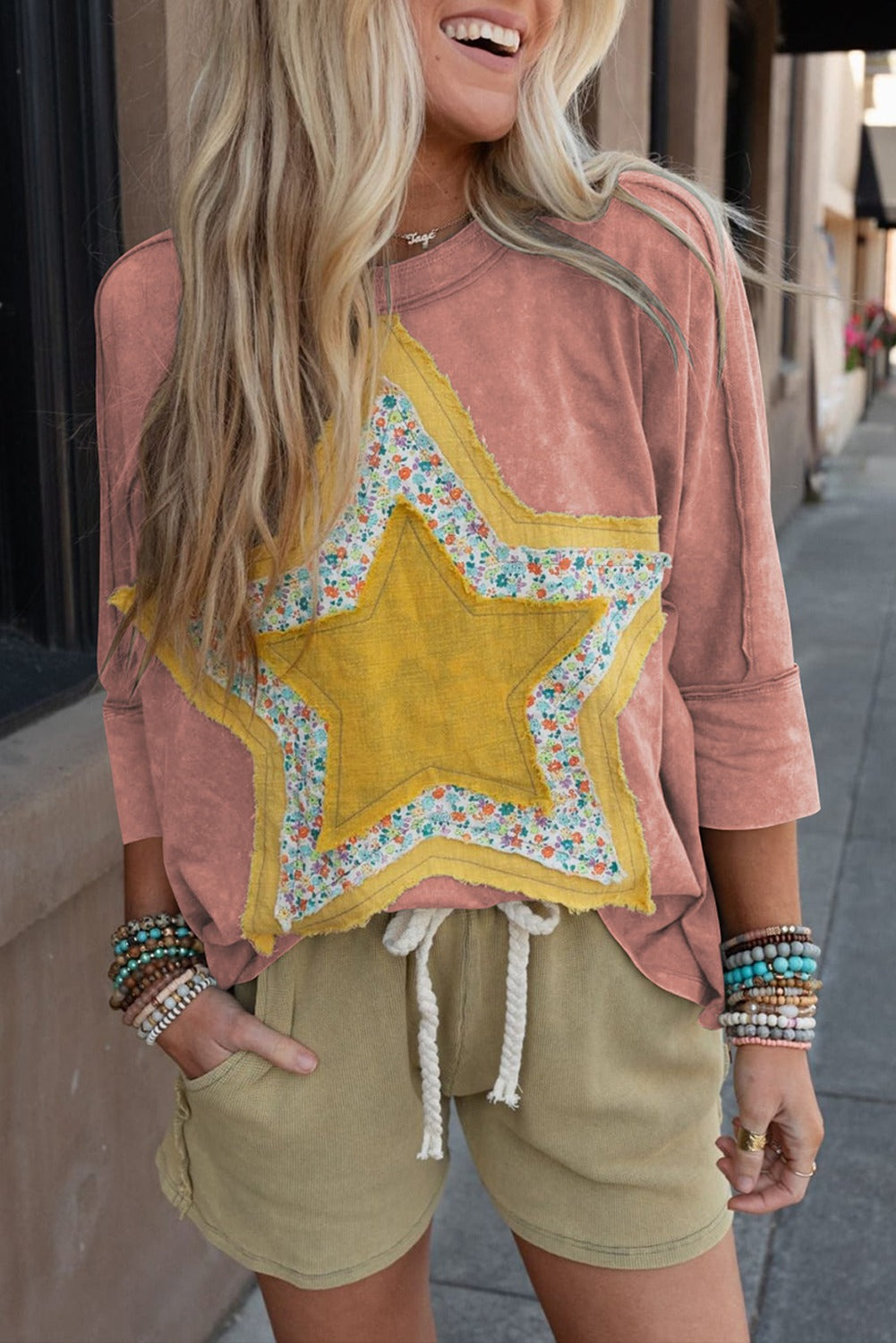 Star Patched Exposed Seam Washed Top