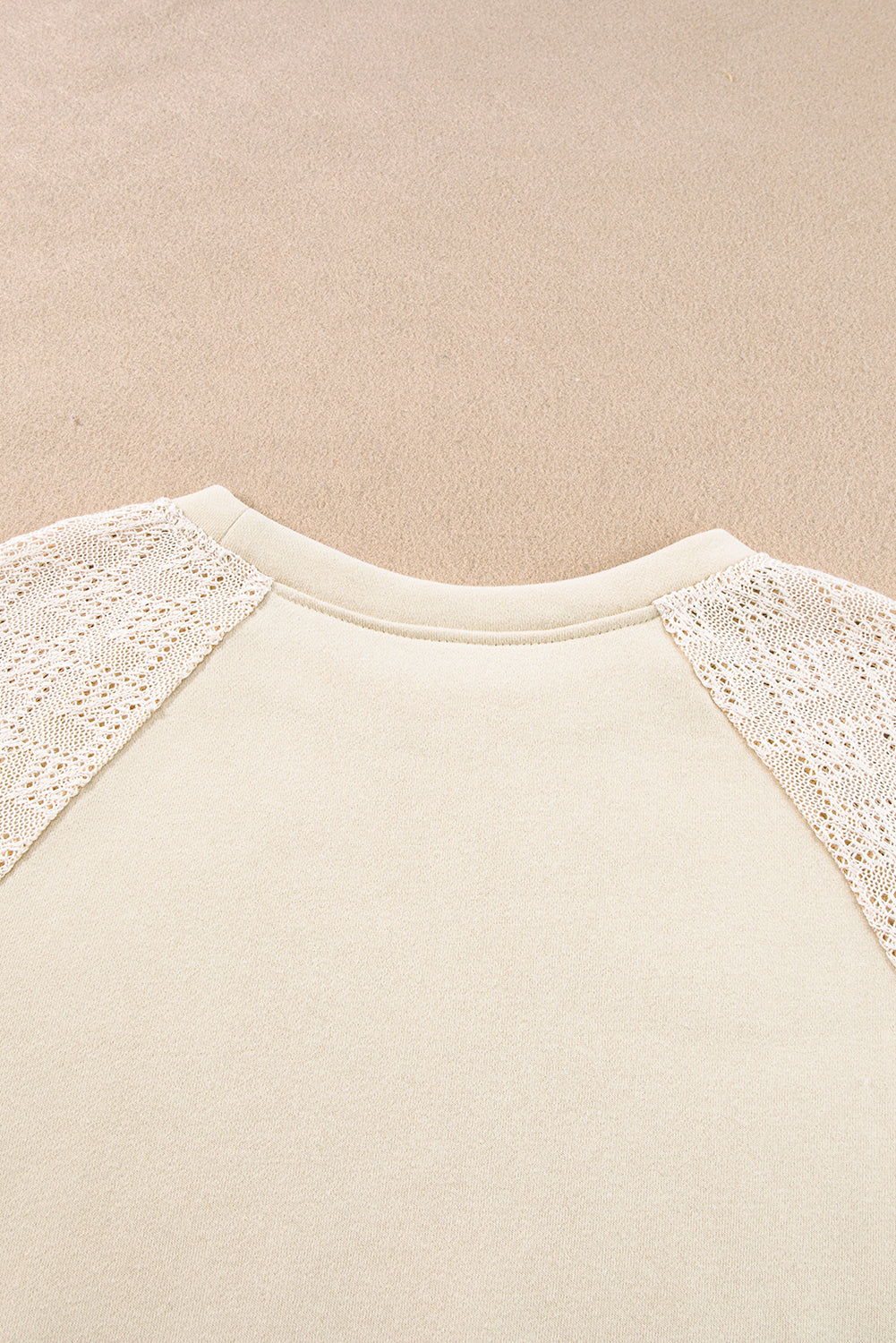 Parchment Eyelet Knit Patchwork Raglan Sleeve Pullover Top