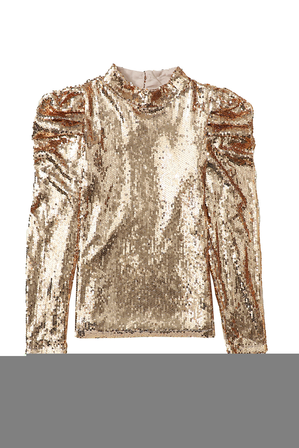 Apricot Sequin Mock Neck Bubble Sleeve Top