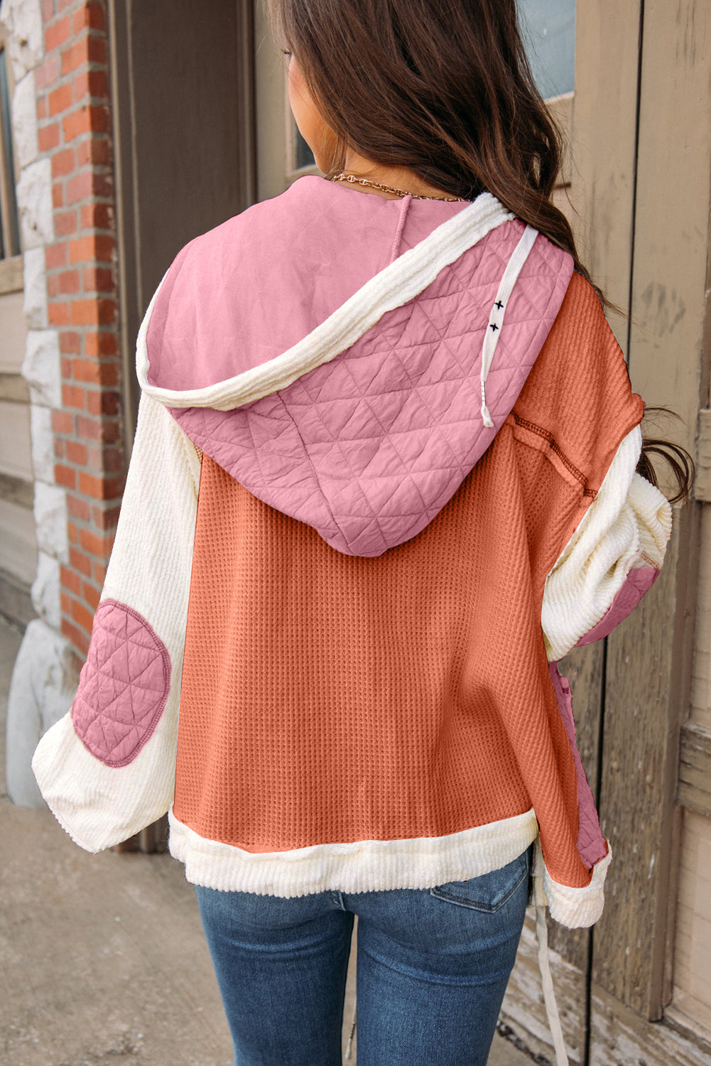 Textured Patchwork Hooded Jacket