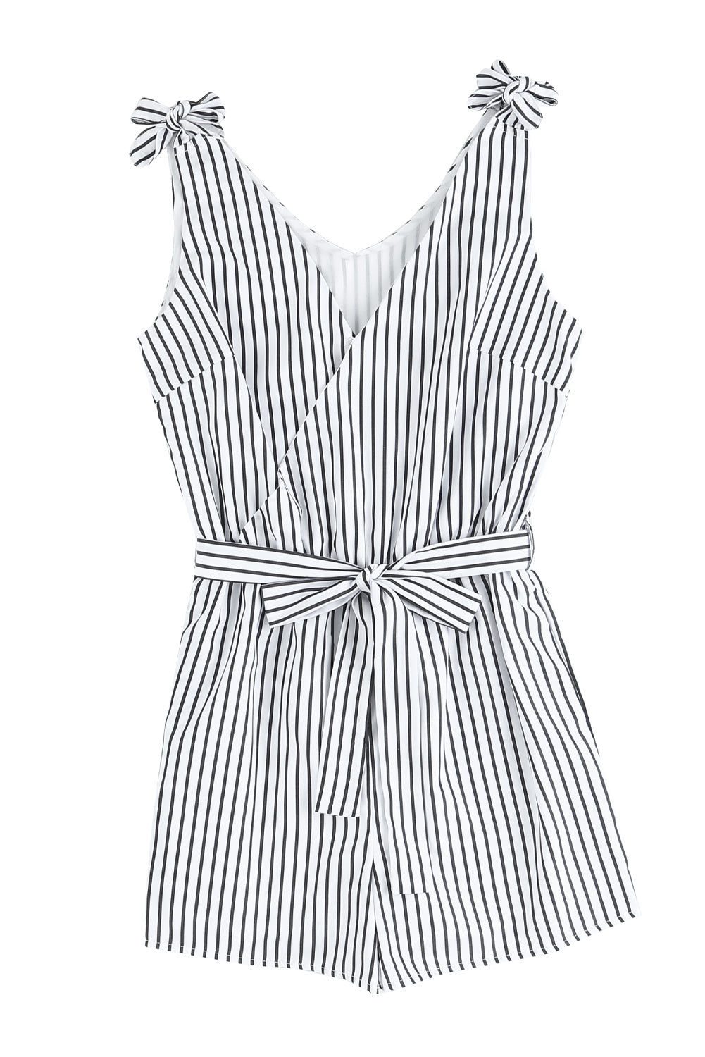 White Striped Print Wrap Sleeveless Romper