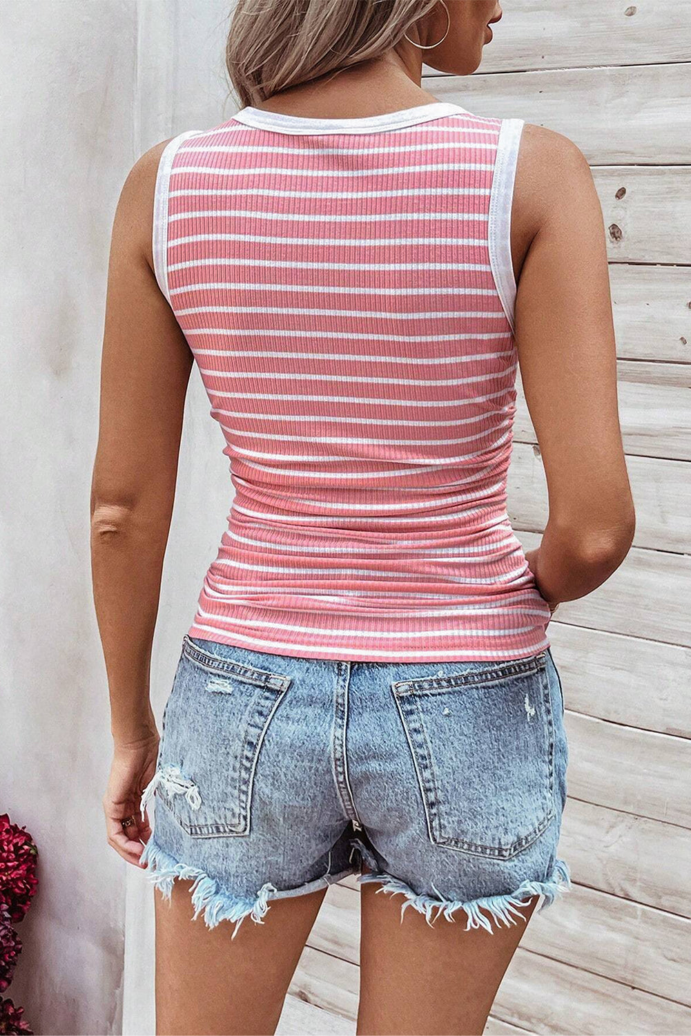 Stripe Contrast Sleeveless Slim Top