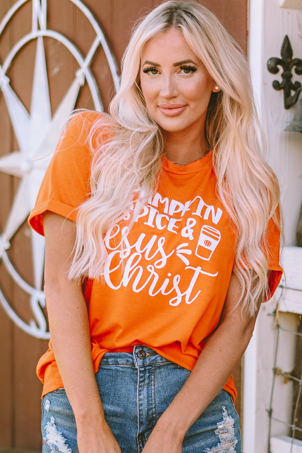 Orange PUMPKIN SPICE & Jesus Christ Graphic T-shirt