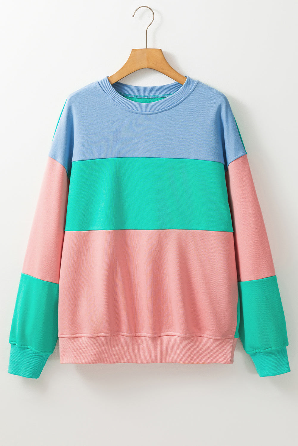 Sky Blue Colorblock Patchwork Drop Shoulder Sweatshirt