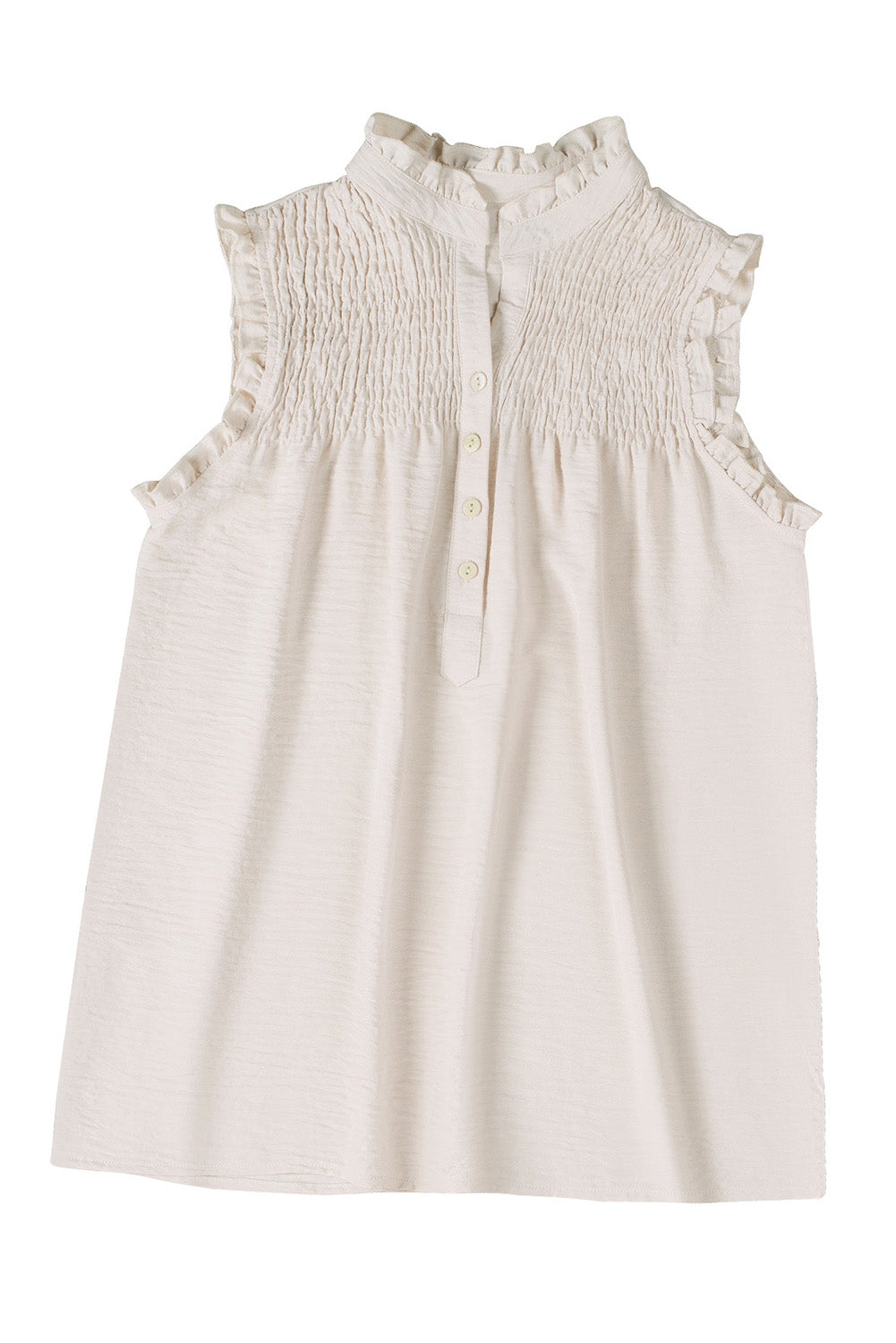 White Frilled Tank Top with Buttons