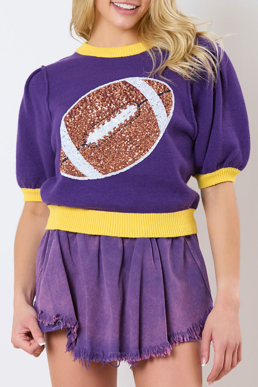 Sequin Rugby Puff Sleeve Sweater