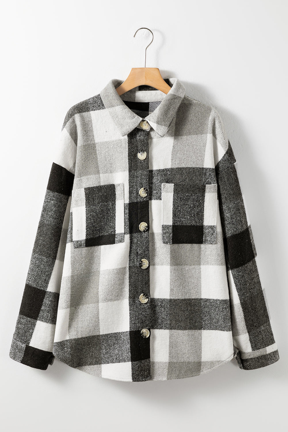 Gray Plus Size Checkered Button-Up Shacket