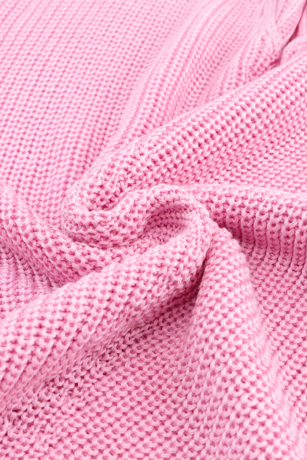 Pink Ribbed Knit V Neck Sweater