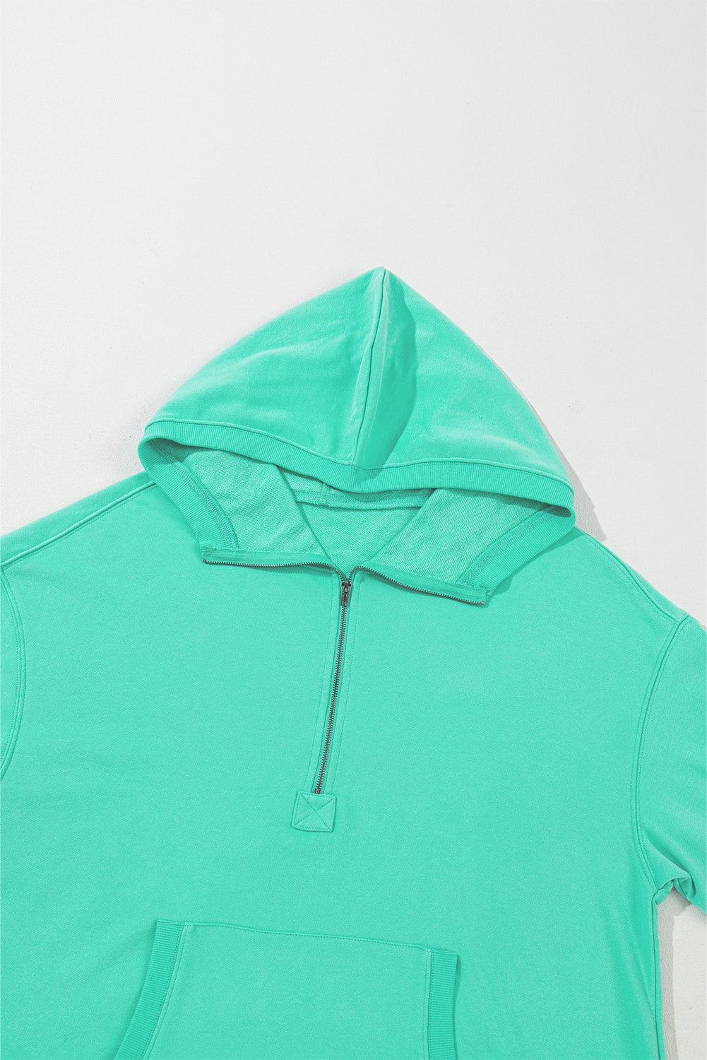 Smoke Green Solid Kangaroo Pocket Half Zipper Oversized Hoodie