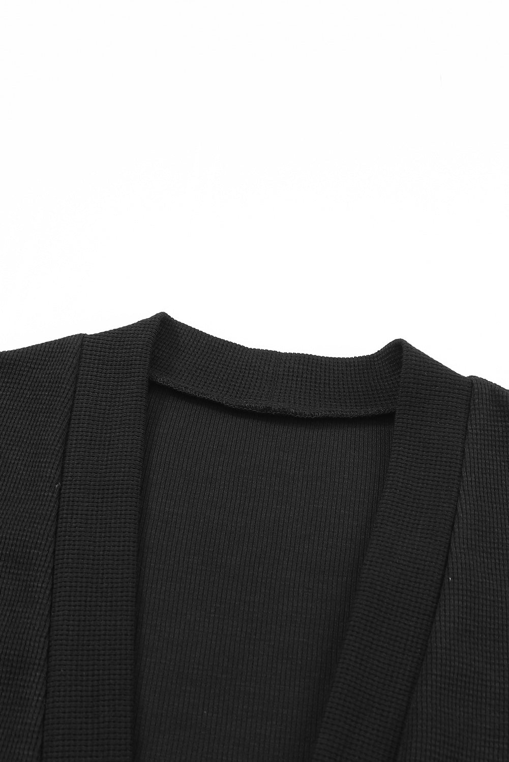 Black Thermal Waffle Knit Pocketed Cardigan