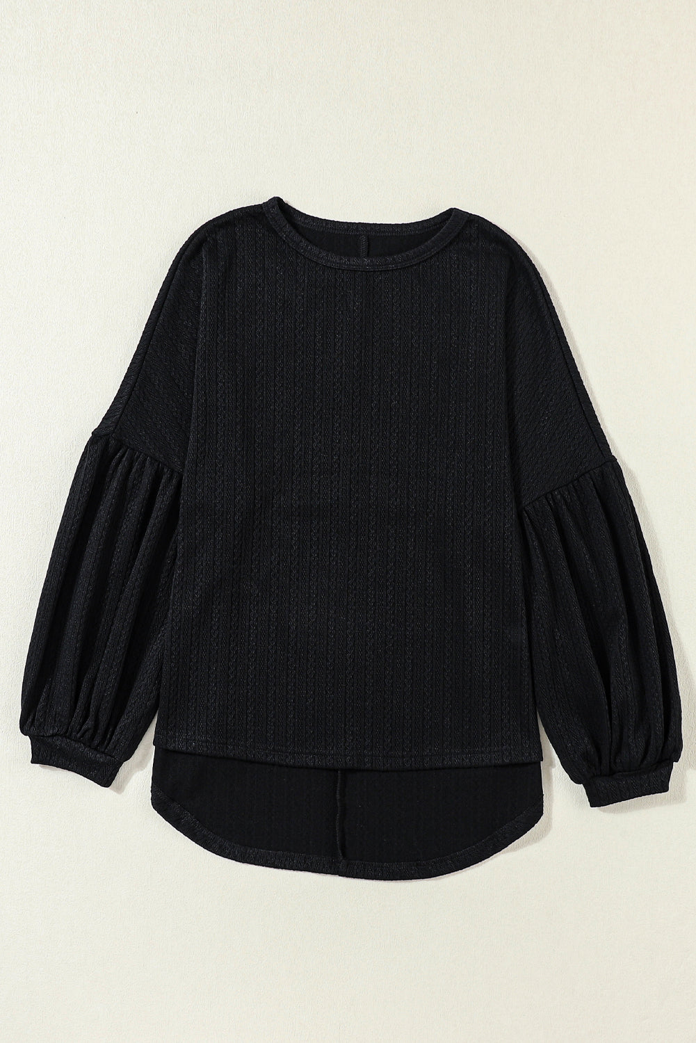 Black Faux Knit Jacquard Puffy Long Sleeve Top