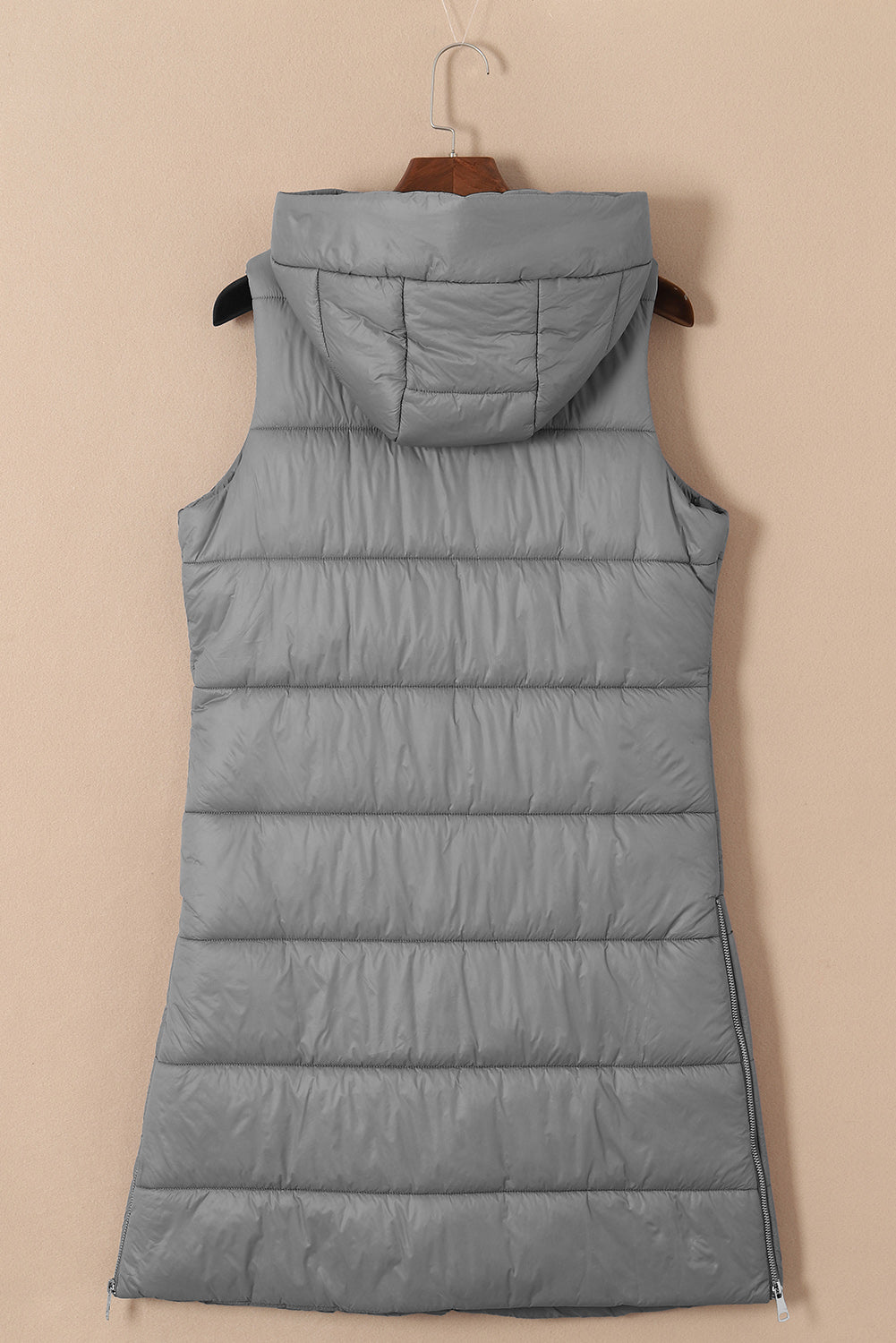 Green Hooded Long Quilted Vest Coat