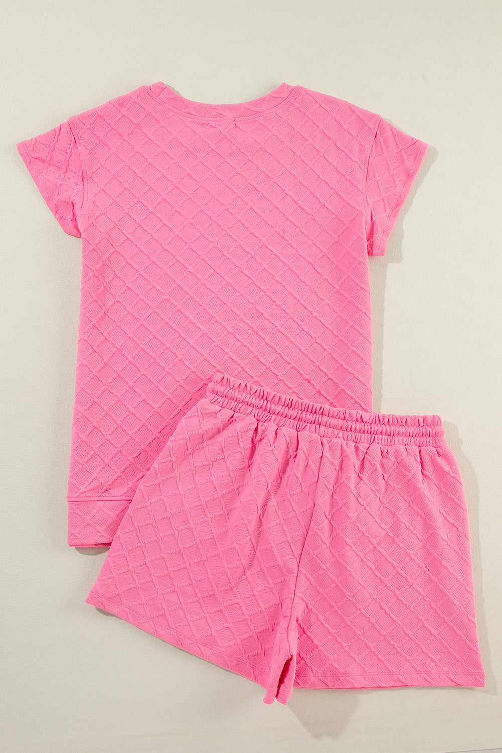 Casual Checkered Textured Tee and Drawstring Shorts