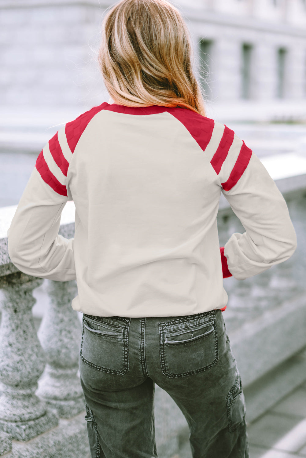 Apricot Color Block Raglan Long Sleeve Top