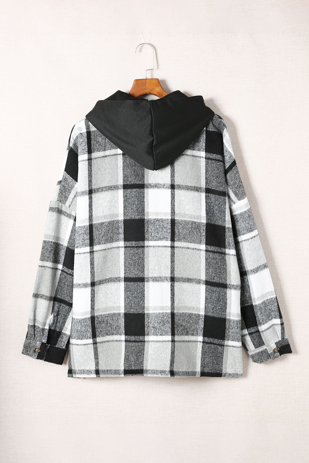 Green Hooded Plaid Button Front Shacket