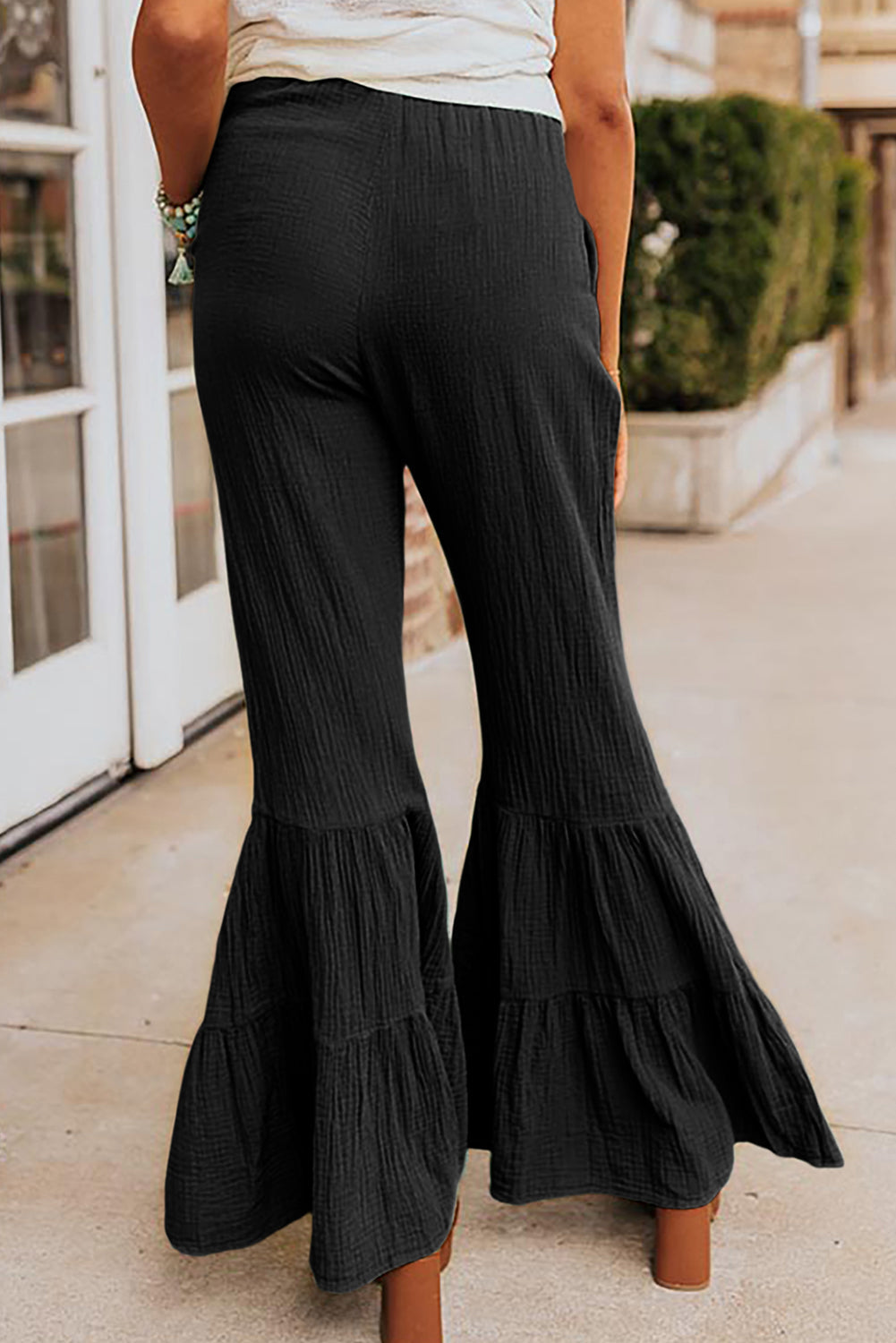 Textured High Waist Flared Pants