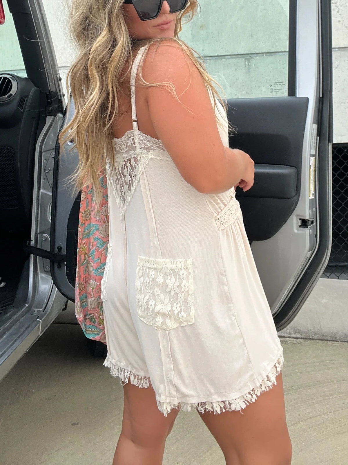 V-Neck Lace Trim Detailing Romper