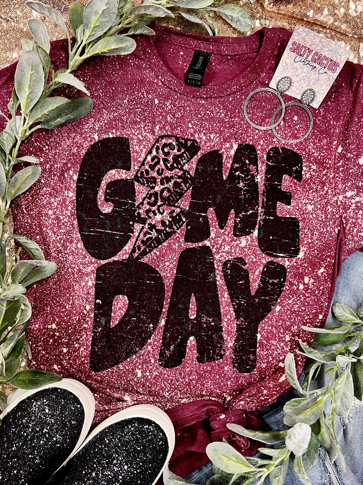 Game Day Lightning Bolt Splatter Bleached Tees