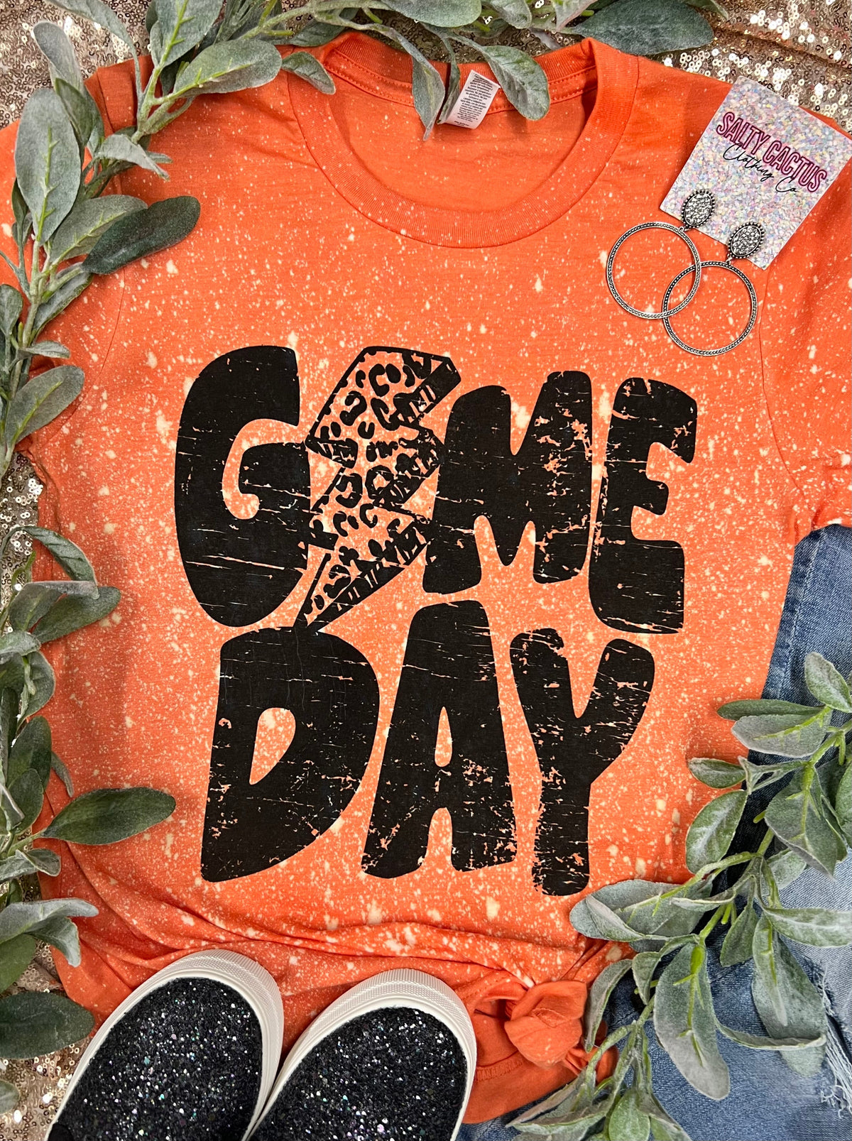 Game Day Lightning Bolt Splatter Bleached Tees