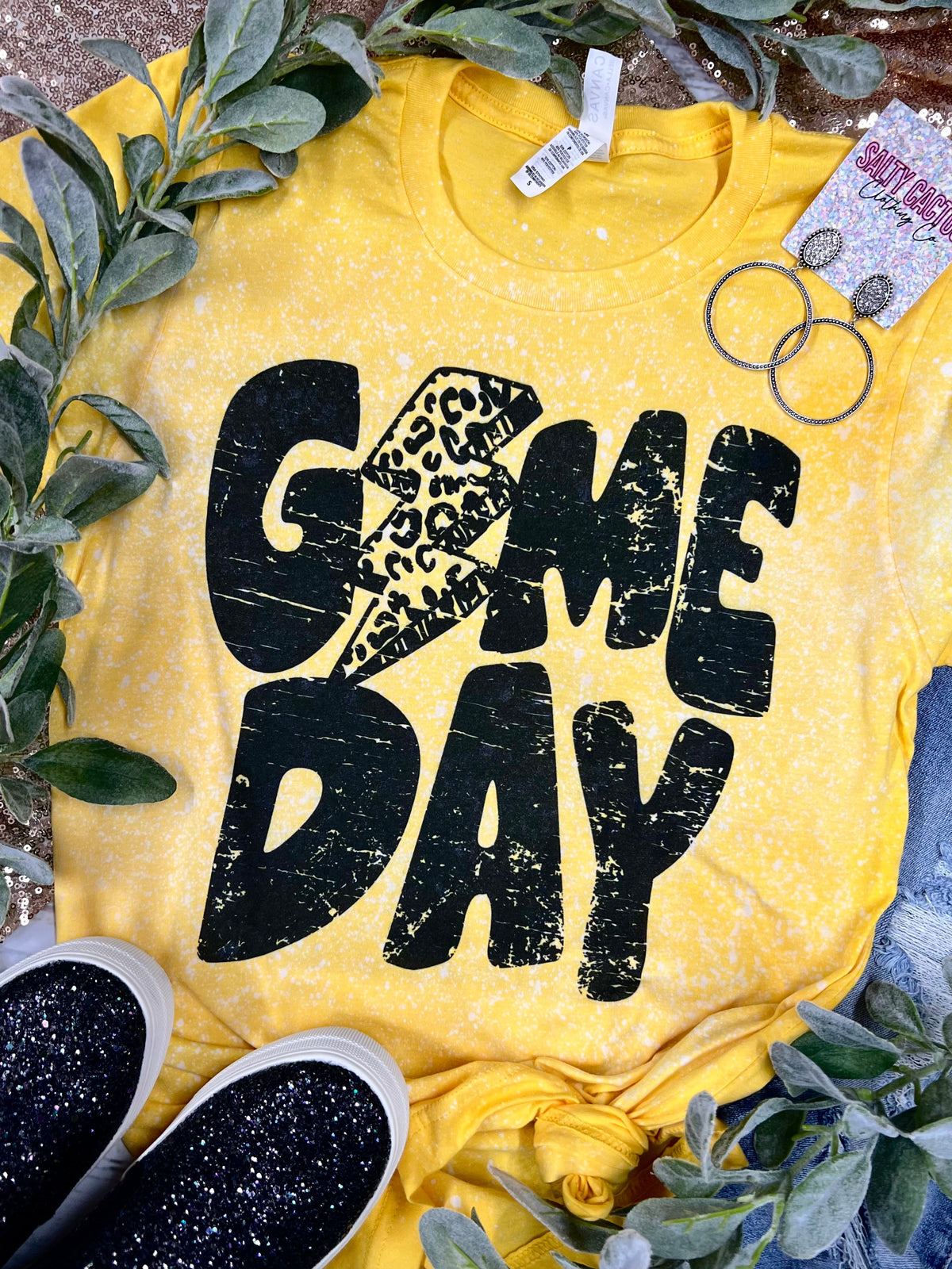 Game Day Lightning Bolt Splatter Bleached Tees