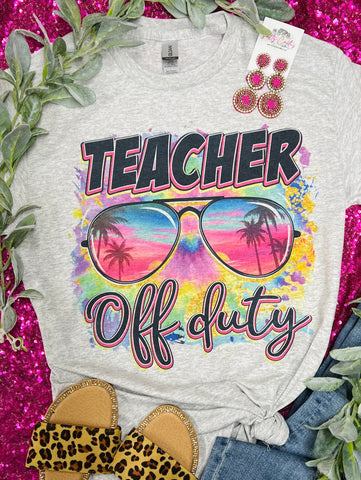 Teacher Off Duty Neon Grey Tee