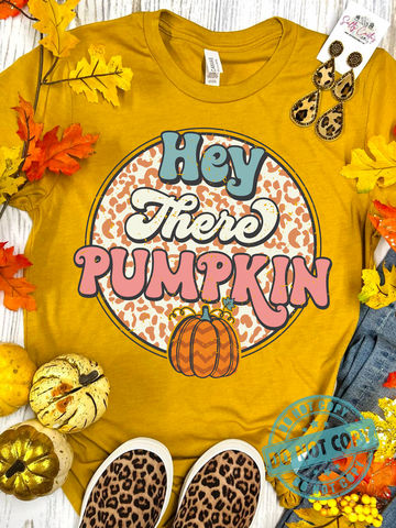 *DTG*Hey There Pumpkin Circle Mustard Tee