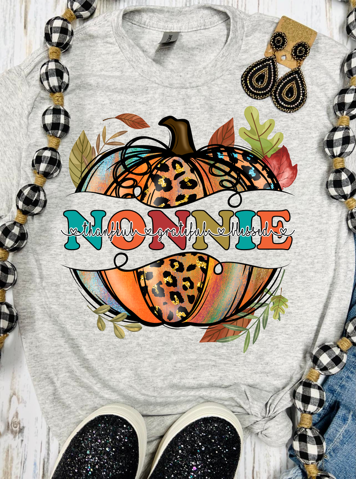 Kids Pumpkins Custom Name Thankful Grateful Blessed Grey Tees