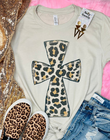 Leopard Cross Tan Tee