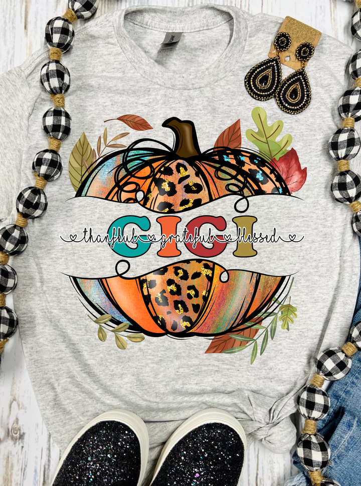 Pumpkins Custom Name Thankful Grateful Blessed Grey Tees