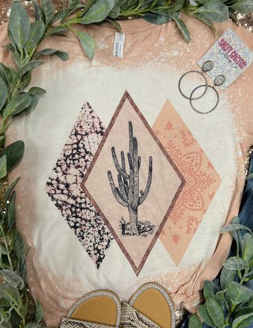 Western Diamonds Cactus Peach Bleached Tee