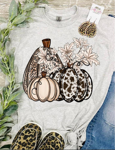 RTS SALE * Tan and Cream Pumpkins Grey Tee