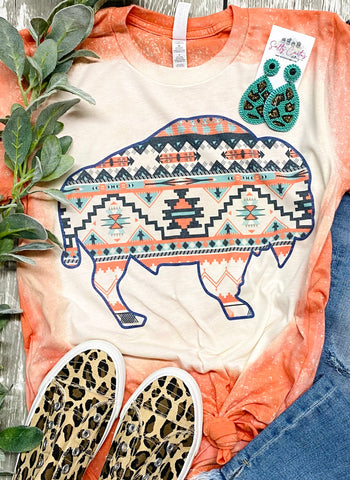 Aztec Buffalo Orange Bleached Tee