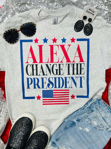 Alexa Change The President Flag Square Grey Tee