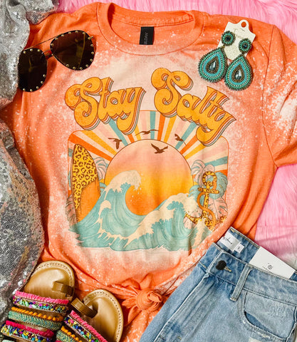 Stay Salty Waves Orange Bleached Tee