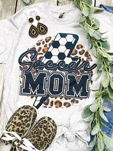 Soccer Mom Leopard with Lightening Bolt Grey Tee