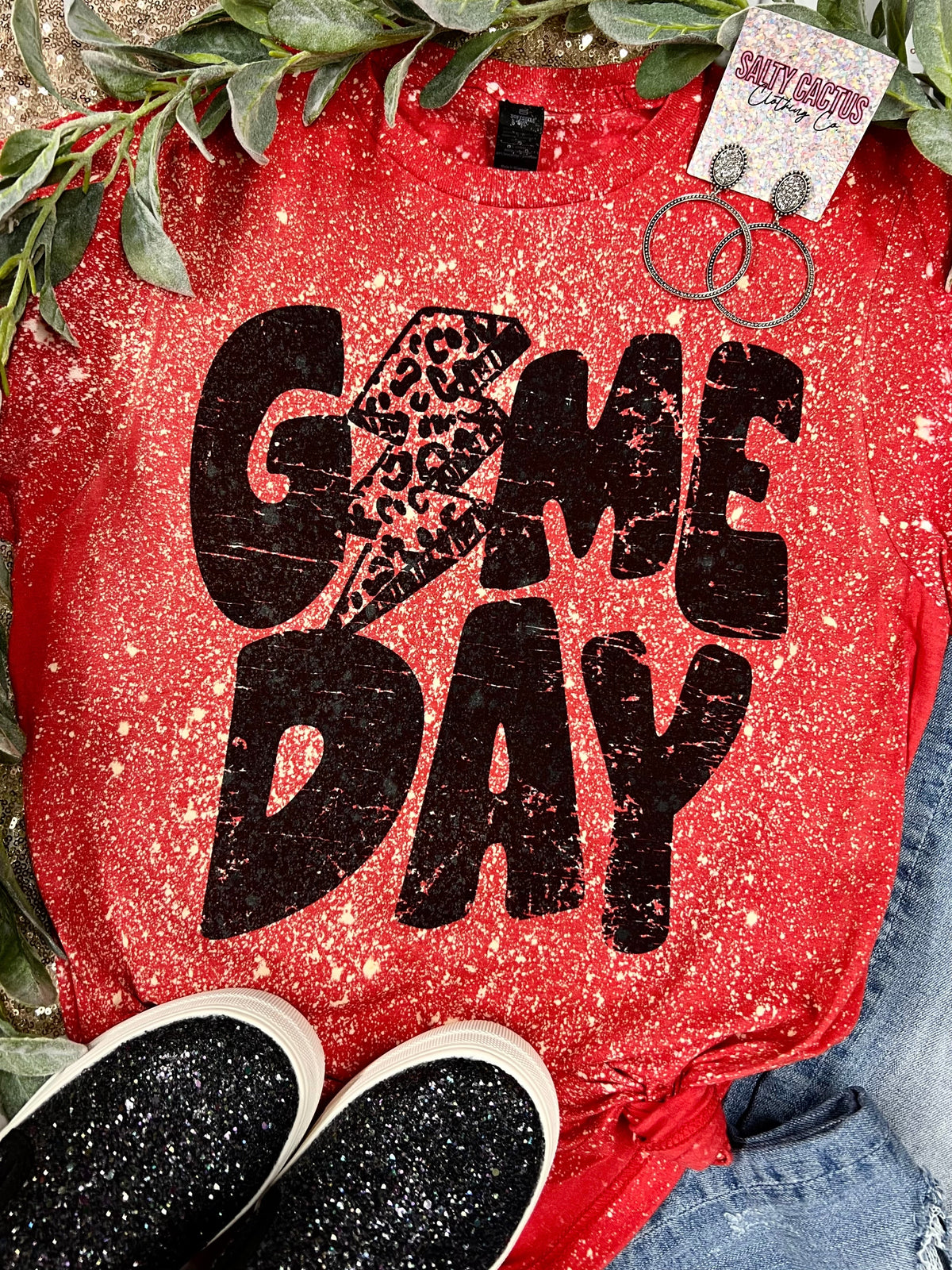 Game Day Lightning Bolt Splatter Bleached Tees