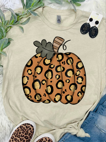 Gold Glitter Pumpkin on Tan Tee