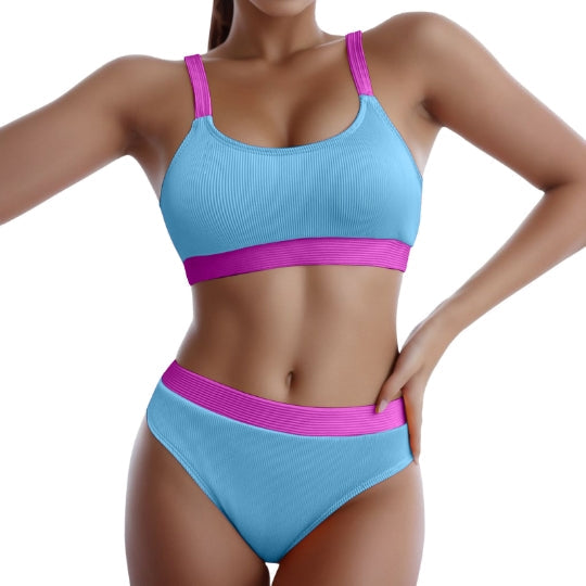 Color Block Ribbed Swimwear