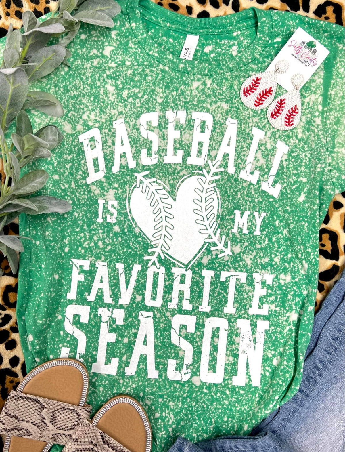 SCREEN PRINTED Baseball/Softball Is My Favorite Season Splatter Bleached Tee