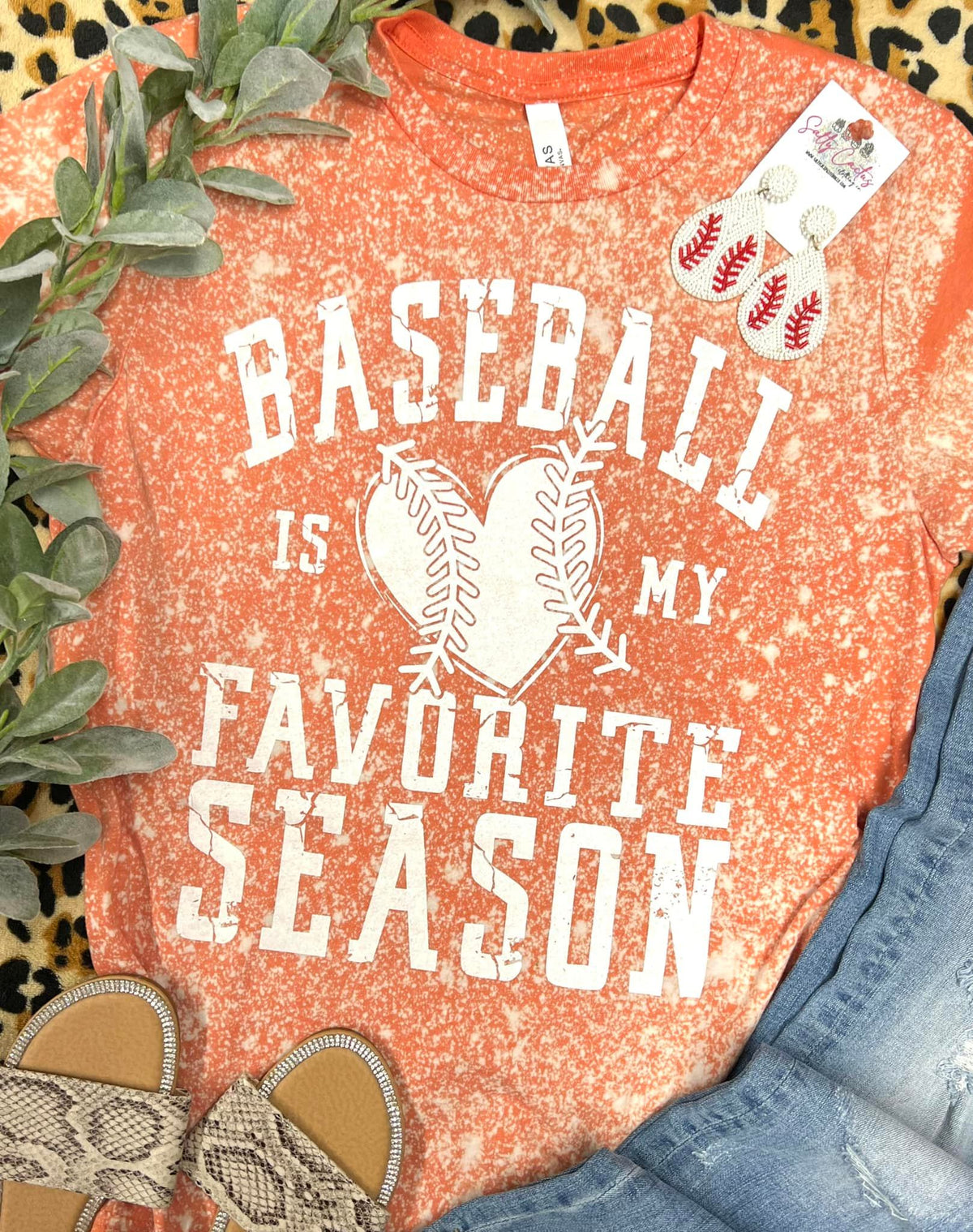 SCREEN PRINTED Baseball/Softball Is My Favorite Season Splatter Bleached Tee