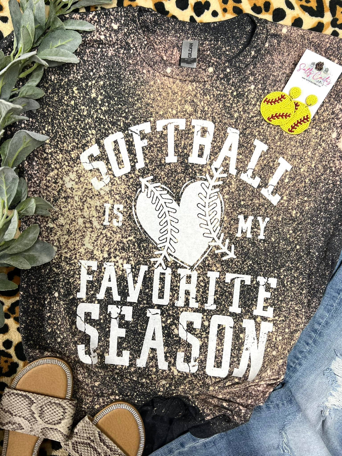 SCREEN PRINTED Baseball/Softball Is My Favorite Season Splatter Bleached Tee