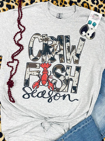 Crawfish Season Cowhide Print Grey Tee