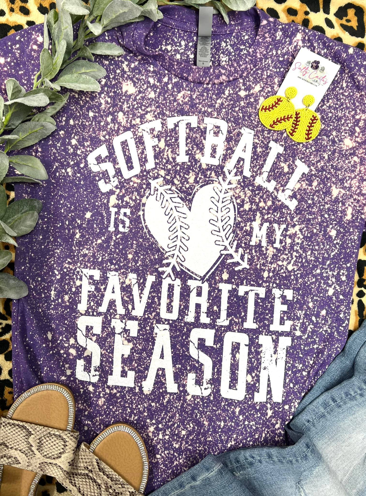 SCREEN PRINTED Baseball/Softball Is My Favorite Season Splatter Bleached Tee