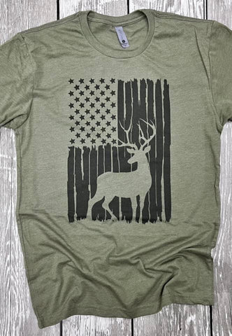 Deer Black Flag Forest Green Jerzee Tee