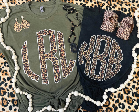 Leopard Scalloped Monogram Direct To Garment Tee