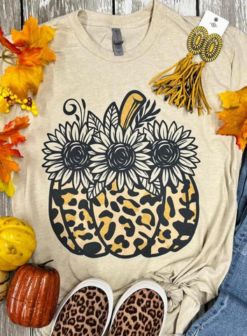 Pumpkin with Black Flowers Tan Tee